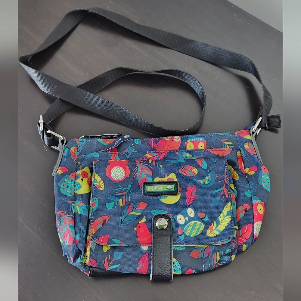 Lily Bloom Navy Owl Print Crossbody Bag